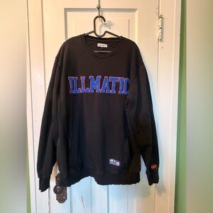 Mens Okayplayer  Black Crewneck Sweater with Blue and Red Lettering
